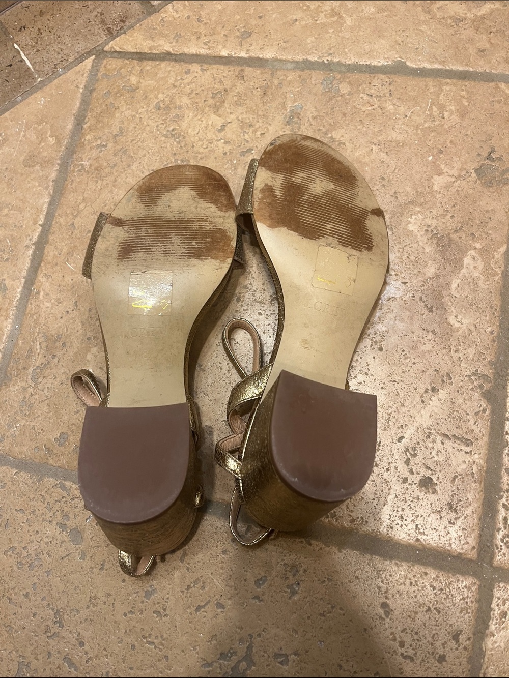J. Crew Metallic Gold Foil Ankle-Strap Block Heel Sandals - Picture 4 of 7